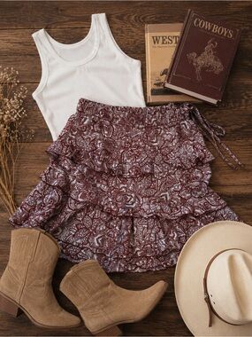 Boho Floral Tiered Ruffle Mini Skirt